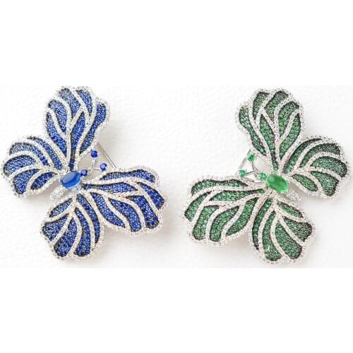 1pc 36x50mm White golden plated Blue Color Cz micro butterfly brooch