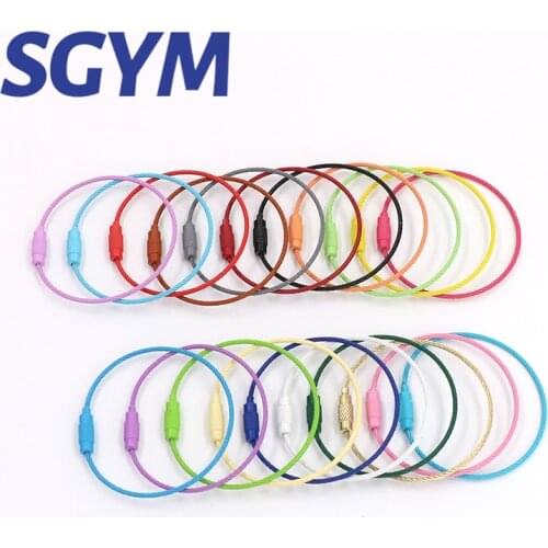 10Pcs/Set 150MM EDC New Keychain Tag Rope Stainless Steel Wire Cable Loop Screw Lock Gadget Keyring Circle Camp Trinket Chaveiro