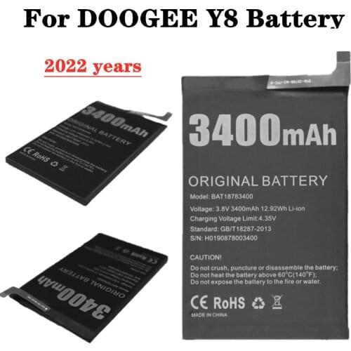 100% Original Battery For DOOGEE Y8 BAT18783400 Battery 3400mAh High Capacity Long Standby Time Bateria Batterie
