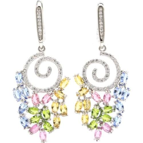 18x18mm Delicate Fine Cut Created Orange Spessartine Garnet Womans Daily Wear Silver Earrings Wholesale Drop Shipping