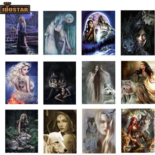 5D Diy Diamond Painting Full Square woman wolves Embroidery Animal Picture Of Rhinestones Home Decor Crafts Needlework Gift