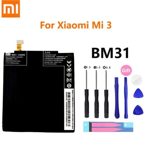 Xiao Mi Original Phone Battery BM31 for Xiaomi Mi 3 Mi3 M3 High Quality 3050mAh Retail Package Free Tools
