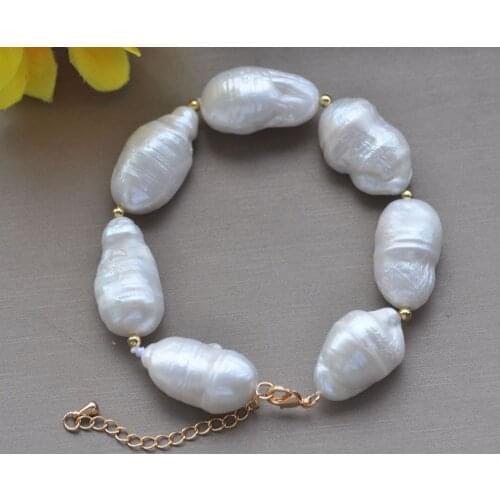 Z11005 8"~10" 25mm White Baroque pear Keshi Reborn Pearl Bracelet