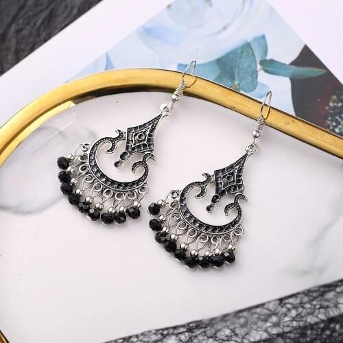 Bohemian Retro Earrings Simple And Fashionable Face Thin Color Rhinestone Beads Pendant Earrings Jewelry Gift Accessories