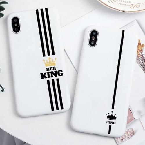 Crown Letter King Queen Phone Case For iphone 12 11 Pro Max Mini XS 8 7 6 6S Plus X SE 2020 XR Candy white Silicone cover