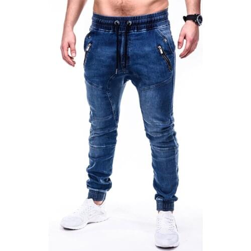Man Blue Vintage Stretch Cotton Jeans Business Casual Classic Style Denim Male Zipper Frenum Ankle Banded Casual Pants S-3XL