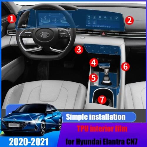 For Hyundai Elantra Avante CN7 2021 central control navigation gear interior air conditioning panel TPU protective film