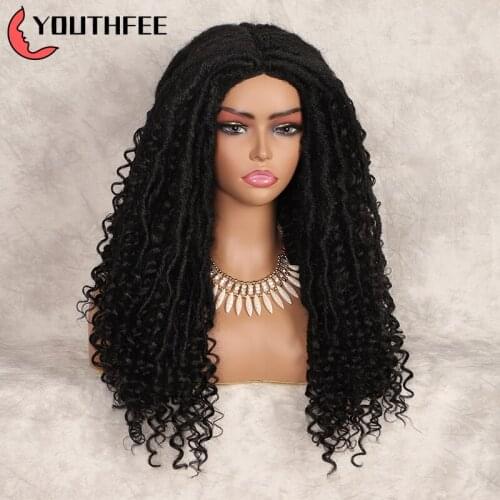Youthfee dreadlocks braid lace part synthetic full wigs for black women 24" dreadlocs braided wigs knotless black machine wig