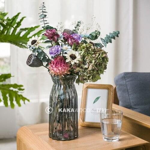 French Romantic Natural Dried Flower Hydrangea Rose Lotus Seedpod Purple Red Color DIY FLORAL Set Living Room