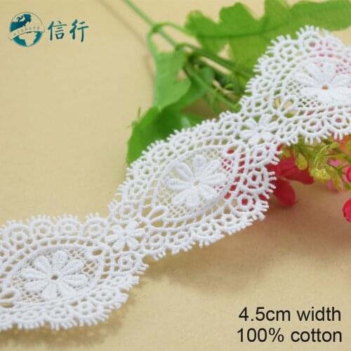 4.5cm width Cotton embroid lace sewing ribbon guipure trims or fabric warp knitting DIY Garment Accessories free shipping#3609