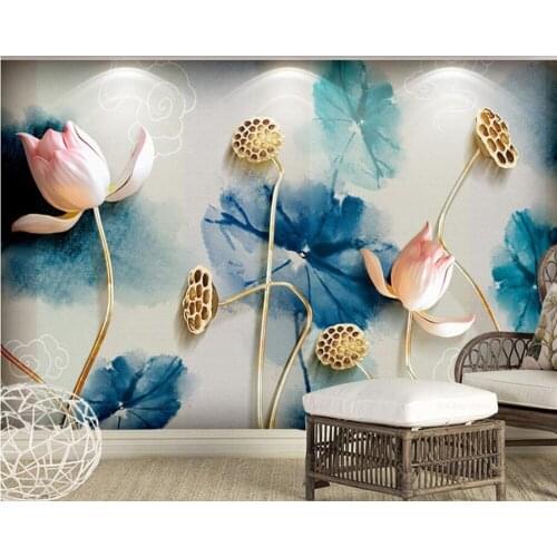 Chinese style Ink Lotus Flower 3d wallpaper mural papel de parede,living room sofa TV wall bedroom wall papers home decor