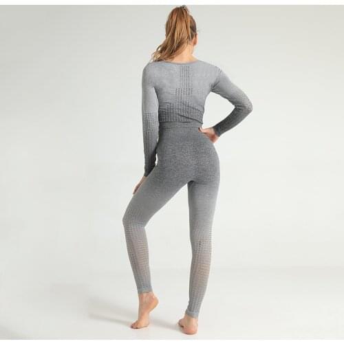 Gradient Sport Leggings Set Suit Seamless Women Gym Sets Workout Clothes for Women Leggings Sports Top Breathable Gym Clothing