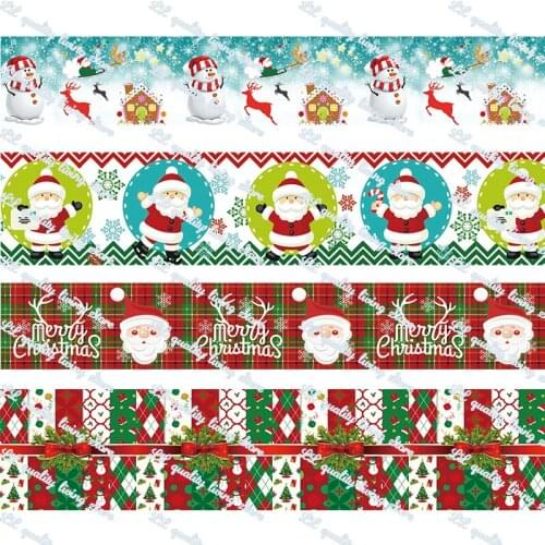 Christmas pattern printed grosgrain ribbon 50 yards gift wrapping diy bows christmas wedding derections ribbons