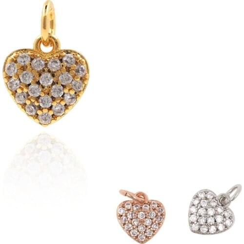 Micropavé CZ Love Pendant, Heart Necklace, Valentines Day Gift, DIY Jewelry Accessories Making, 10x7x2.2mm