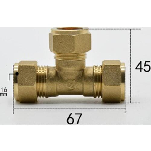 Brass Tee 3 Way Commpression Fitting Union Connector Fit Tube OD 16mm Water Gas Fuel