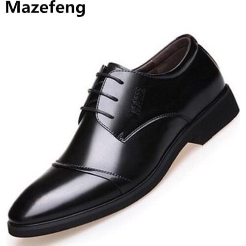 Mazefeng 2018 New Spring Autumn Men Business Dress Shoes Men Retro Vintage Leather Shoes Men Pointed Toe Lace-Up Shoes