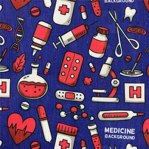 Medical equipment background Polyester Cotton Sewing Quilting Fabrics Needlework Material DIY Handmade Nurse mask hat clothes