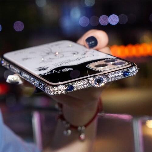 Diamond Gem Inlay Metal Bumper Frame For iPhone 11 Pro Max X XR XS Max 7 8 Plus Case Rhinestone Jeweler Mirror Makeup Back Cover