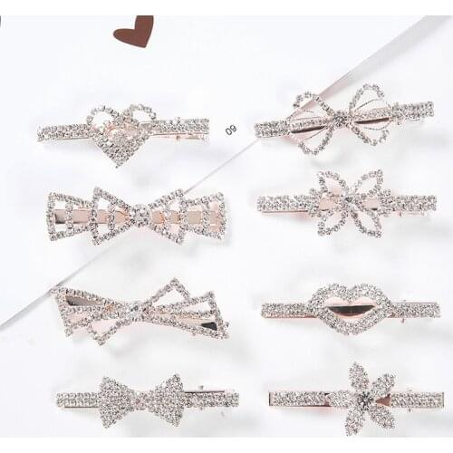 Fashion New full diamond word clip Love Bow Geometric hairpin Hair Clip Alloy Headdress Woman girls Hair Accessories