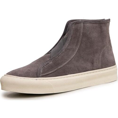 Men Casual Basic Shoes Luxury Cow Suede Leather High Top Street Wear Spring Male Black Adult Sneakers Boots Flats Shoes