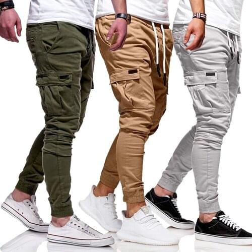 Men Autumn Thin Cotton Casual Pants Trousers Skinny Jogger Pants Cargo Pants Fashion Men Drawstring Trousers Thin Sweatpants Men