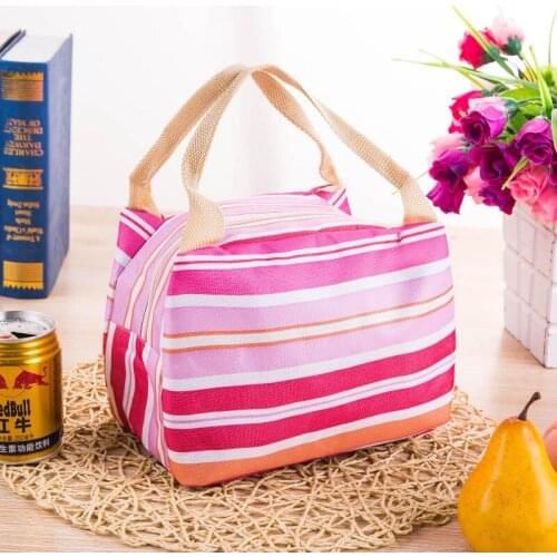 2020 new Simple fashion Insulated Lunch Bag Thermal Stripe Tote Bags Picnic Food Lunch box bag for Women Girls Ladies Kids