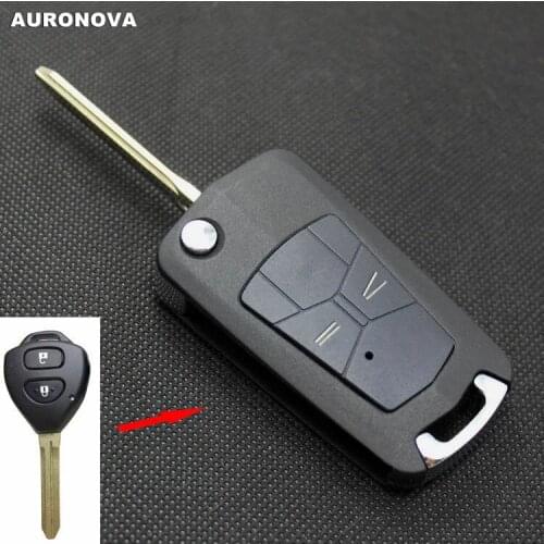 AURONOVA New Upgrade Flip Folding Key Shell for Toyota Corolla Rav4 2 Buttons Remote Car Key Case