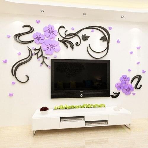 New arrival Living room Acrylic 3D Wall Stickers TV wall 3d decoration Big size Flower Home decor Fashion