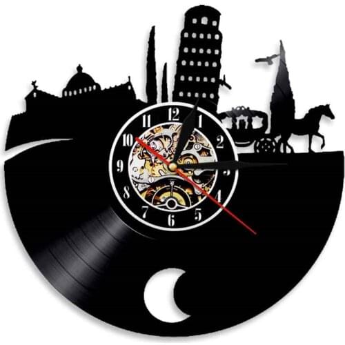 Leaning Tower of Pisa Wall Clock Italy Tourism Gift Pisa Tower Vintage Vinyl Record Clock Italian Landcape Clock