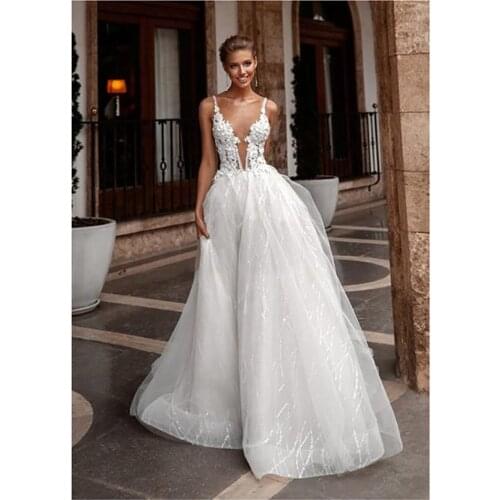 Beach Wedding Dress Spaghetti Straps See Through Neck Bride Dresses Open Back A Line Simple Wedding Gowns Backless Floor Length