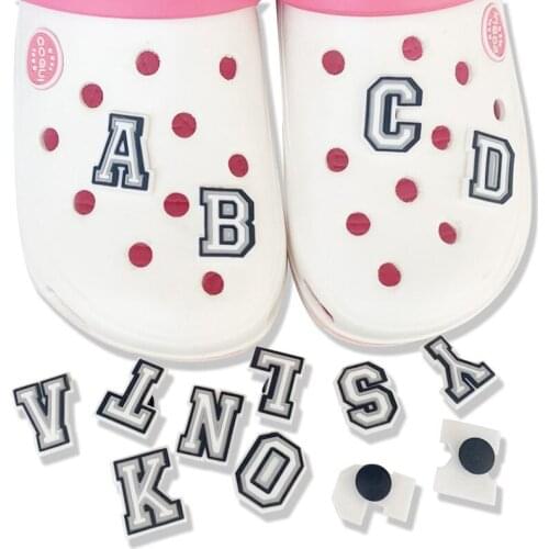1PCS Hot Selling Black White Letter Icon Shoes Charms Silicone Decoration For Croc Buckle Alphabet Accessories Kids Gifts