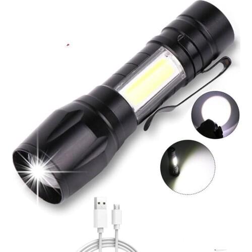 Portable T6 COB LED Flashlight Waterproof Tactical USB Rechargeable Camping Lantern Zoomable Focus Torch Light Lamp Night Light