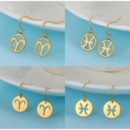 Sipuris Twelve Constellation Earring Stainless Steel Gemini Leo Cancer Earrings For Women Ear Jewelry Accessories The best Gift