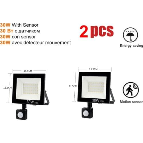 2 pcs 220V 10-100W LED FloodLight Spotlight Exterior Street wall reflector LED Lights Motion Sensor Sconces Light Lamp Security