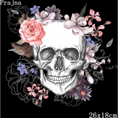 Prajna Skull Rose Skeleton Sticker DIY Iron-On Heat Transfers Clothes Patches Thermal Transfer Patches For Clothing Pyrograph