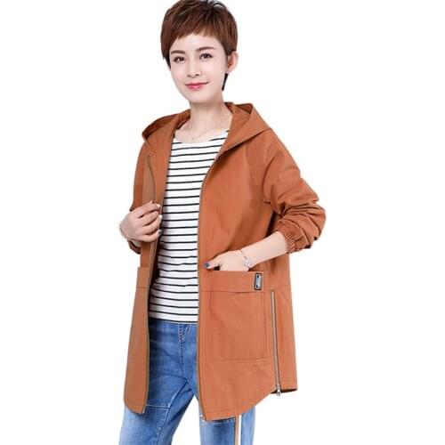 Plus size M-6XL Cotton Trench Coat Women Spring Autumn Hooded Windbreaker Female Basic coat zipper Loose Trench Casual Tops 2872