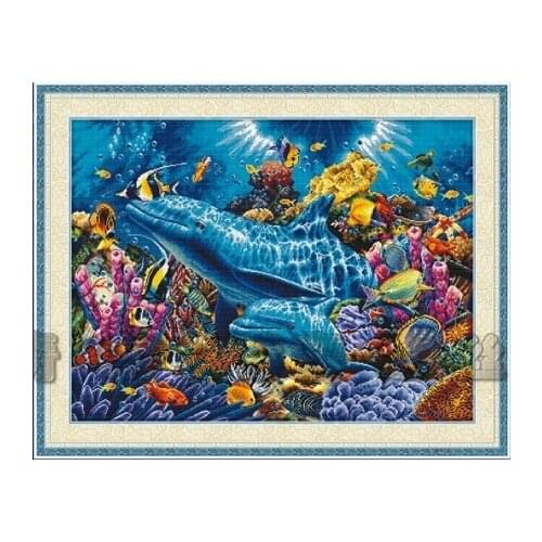 Top Quality lovely cross stitch kit dolphins of the ocean sea dolphin submarine world