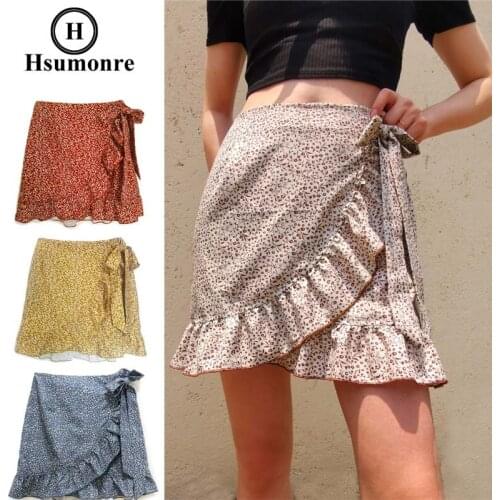 Ruffled Irregular Red Skirt Female Zipper Floral Print A-line Skirt Cotton Polyester Girl School Style Simple Style Daily Wear