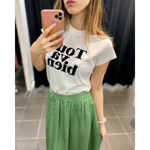 2021 New Women White Short Sleeve Letter Printing T-shirt High Quality Pure Cotton Round Neck Top Tee With Tout va bien