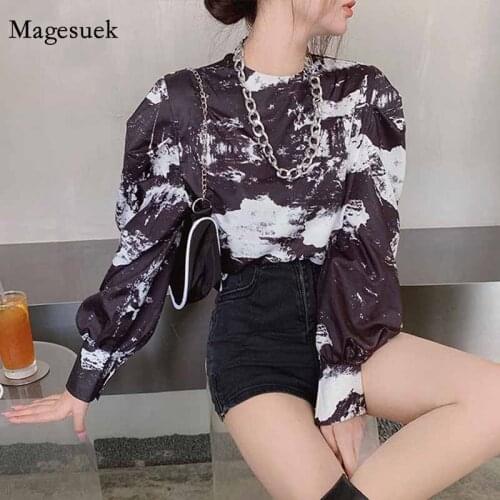 Vintage Printed Women Elegant Stylish Plus Size Tops Autumn New Big Girl French Long Sleeve Chiffon Blouse Chemisier Femme 12086
