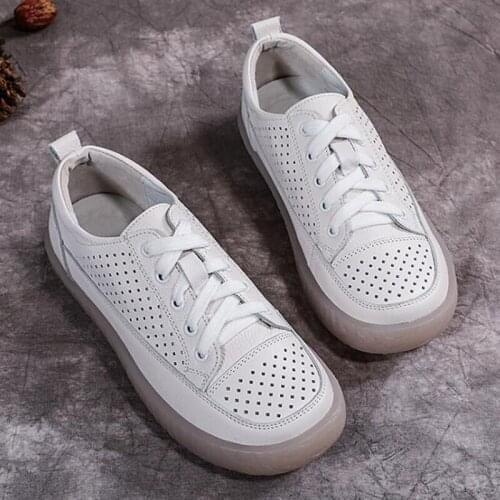 Women Sneakers Genuine Leather Shoes Spring Trend Casual Flats Female New Fashion Comfort White Breathable Platform Shoes q65