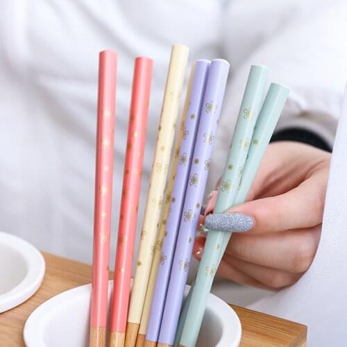 1pc Fresh Tableware Small Floral Wooden Chopsticks Heat Transfer Pointed Sushi Chopsticks Kitchen Small Fresh Tableware New