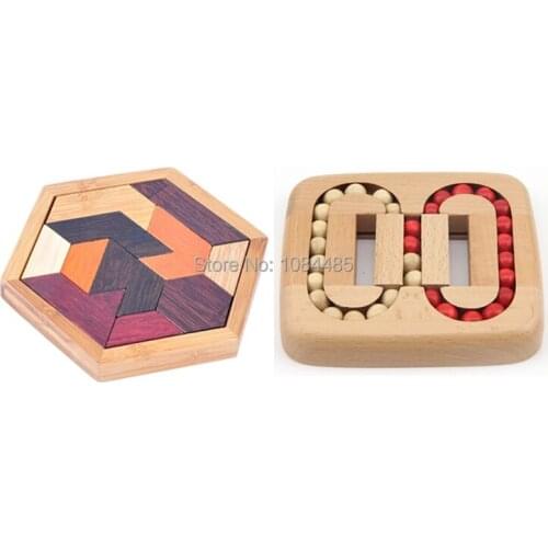 2PCS/Lot Classic IQ Wooden Brain Teaser Puzzles Game for Adults