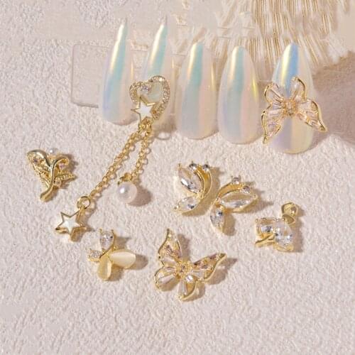 2021 New Nail Art Zircon Jewelry Bow Pearl Love Pendant Butterfly Color Preserving Nail Art Jewelry Diamond