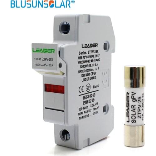 5 Sets PV Solar Fuse 1000V DC Fusible 10x38 gPV, with LED Fuse Holder for Solar System Protection ZTPV-25X