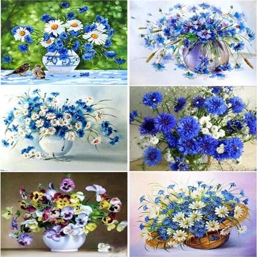 Flower DIY 5D Diamond Painting Full Round Diamond Embroidery Blue Cornflower Mosaic Cross Stitch Basket Rhinestones Decor