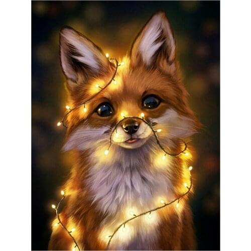 Diy 5d Full Diamond Embroidery Animal Diamond Painting Light Christmas Little Fox Drawing Cross Stitch Needlework Handmade Hobby