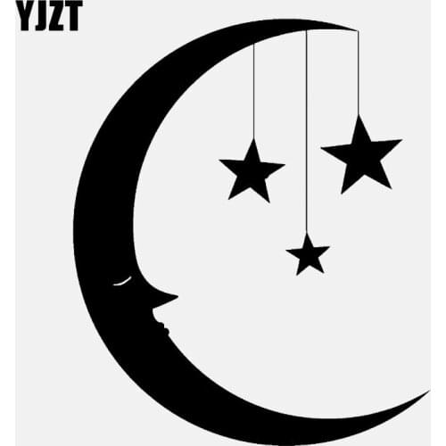 YJZT 10.7CM*12.7CM Car Sticker Vinyl Decal Cartoon Moon Face And Stars Black/Silver C3-0683