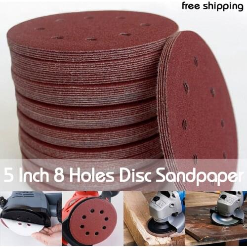 Free shipping 10pcs 5 Inch 125mm Round Sandpaper Eight Hole Disk Sand Sheets Grit 60-2000 Hook and Loop Sanding Disc Polish