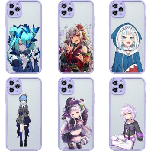 Anime Hololive Phone Case For iphone 12 11 Pro Max Mini XS 8 7 Plus X SE 2020 XR Light purple Matte Transparent Cover